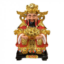 ไฉ่ซิงเอี๊ย เทพเจ้าแห่งโชคลาภ ความร่ำรวย อุ้มก้อนทอง ชุดแดง ฐานสีดำ เขียนคำมงคล สูง 8 นิ้ว, ฮวงจุ้ย (Feng Shui Products)