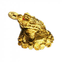 กบสามขามงคล คาบเหรียญทอง บนกองทอง วัสดุเรซิ่นสีทอง สูง 6 นิ้ว, ฮวงจุ้ย (Feng Shui Products)
