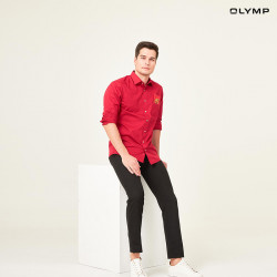 OLYMP เสื้อเชิ้ตผู้ชาย แขนยาว แต่งสาบเสื้อ สีแดงสด รุ่น Luxor