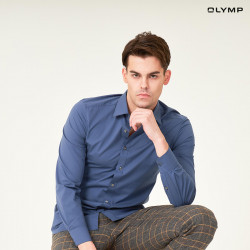 OLYMP เสื้อเชิ้ตผู้ชาย แขนยาว ผ้าเรียบสีน้ำเงินเข้ม รุ่น Level Five Shirt, 