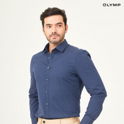 OLYMP เสื้อเชิ้ตผู้ชาย แขนยาว สีน้ำเงิน พิมพ์ลายจุดสีขาว รุ่น NO.SIX, แฟชั่น (Fashion)