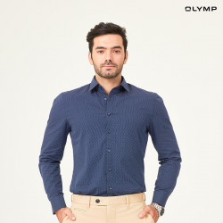 OLYMP เสื้อเชิ้ตผู้ชาย แขนยาว สีน้ำเงิน พิมพ์ลายจุดสีขาว รุ่น NO.SIX