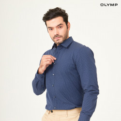 OLYMP เสื้อเชิ้ตผู้ชาย แขนยาว สีน้ำเงิน พิมพ์ลายจุดสีขาว รุ่น NO.SIX