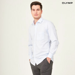 OLYMP เสื้อเชิ้ตผู้ชาย แขนยาว ผ้าเท็กเจอร์ลายก้างปลา สีฟ้าอ่อน รุ่น Luxor, เสื้อผ้า (Clothes)