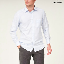 OLYMP เสื้อเชิ้ตผู้ชาย แขนยาว ผ้าเท็กเจอร์ลายก้างปลา สีฟ้าอ่อน รุ่น Luxor