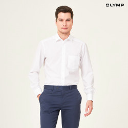 OLYMP เสื้อเชิ้ตผู้ชาย แขนยาว ผ้าเท็กเจอร์ลายก้างปลา สีขาว รุ่น Luxor, 