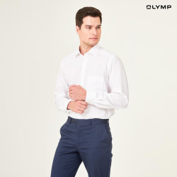 OLYMP เสื้อเชิ้ตผู้ชาย แขนยาว ผ้าเท็กเจอร์ลายก้างปลา สีขาว รุ่น Luxor