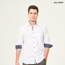 OLYMP เสื้อเชิ้ตผู้ชาย แขนยาว ดีเทลดอกไม้ฟ้า ผ้าเท็กเจอร์สีขาว รุ่น Luxor, เสื้อผ้า (Clothes)