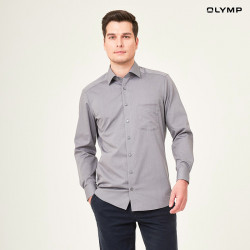 OLYMP เสื้อเชิ้ตผู้ชาย แขนยาว ผ้าเท็กเจอร์ลายขัด สีเทา รุ่น Luxor, แฟชั่น (Fashion)