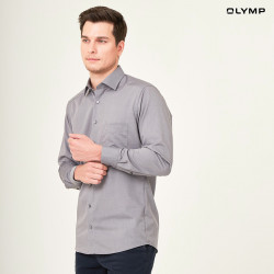 OLYMP เสื้อเชิ้ตผู้ชาย แขนยาว ผ้าเท็กเจอร์ลายขัด สีเทา รุ่น Luxor, 