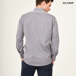 OLYMP เสื้อเชิ้ตผู้ชาย แขนยาว ผ้าเท็กเจอร์ลายขัด สีเทา รุ่น Luxor