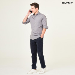 OLYMP เสื้อเชิ้ตผู้ชาย แขนยาว ผ้าเท็กเจอร์ลายขัด สีเทา รุ่น Luxor