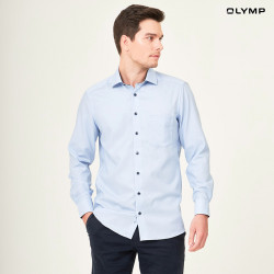 OLYMP เสื้อเชิ้ตผู้ชาย แขนยาว แต่งดีเทลน้ำเงิน ผ้าเท็กเจอร์ สีฟ้า รุ่น LUXOR, เสื้อผ้า (Clothes)