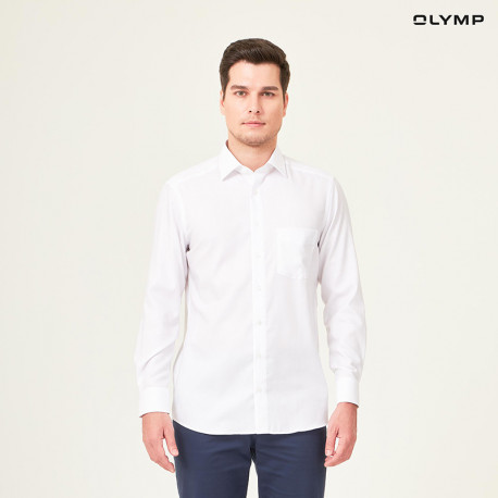 OLYMP เสื้อเชิ้ตผู้ชาย แขนยาว ผ้าเท็กเจอร์ลายทะเเยง สีขาว รุ่น Luxor