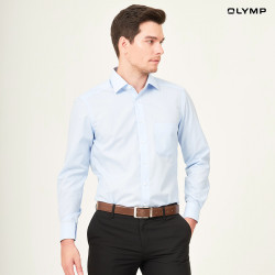 OLYMP เสื้อเชิ้ตผู้ชาย แขนยาว ผ้าเรียบสีฟ้า รุ่น Luxor, แฟชั่น (Fashion)