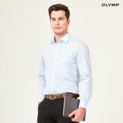 OLYMP เสื้อเชิ้ตผู้ชาย แขนยาว ผ้าเรียบสีฟ้า รุ่น Luxor, แฟชั่น (Fashion)