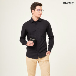 OLYMP เสื้อเชิ้ตผู้ชาย แขนยาว ผ้าเรียบสีดำ รุ่น Luxor, เสื้อผ้า (Clothes)
