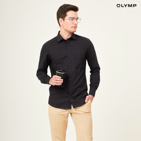 OLYMP เสื้อเชิ้ตผู้ชาย แขนยาว ผ้าเรียบสีดำ รุ่น Luxor