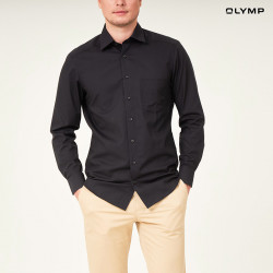 OLYMP เสื้อเชิ้ตผู้ชาย แขนยาว ผ้าเรียบสีดำ รุ่น Luxor