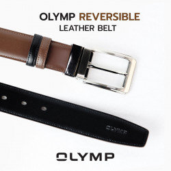OLYMP Belt เข็มขัดหนังฟูลเกรนแท้ สามารถสลับสีใส่ได้ 2 ด้าน (ดำ, น้ำตาลเข้ม), แฟชั่น (Fashion)