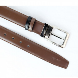 OLYMP Belt เข็มขัดหนังฟูลเกรนแท้ สามารถสลับสีใส่ได้ 2 ด้าน (ดำ, น้ำตาลเข้ม), แฟชั่น (Fashion)