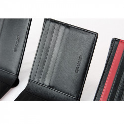 OLYMP Wallet กระเป๋าสตางค์ สีดำเรียบ แต่งแถบแดง หนังฟูลเกรนแท้