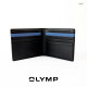 OLYMP Wallet กระเป๋าสตางค์สีดำเรียบ แต่งแถบน้ำเงิน หนังฟูลเกรนแท้