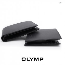 OLYMP Wallet กระเป๋าสตางค์ สีดำลาย แบบ 2 พับ หนังฟูลเกรนแท้, 