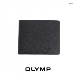 OLYMP Wallet กระเป๋าสตางค์ สีดำลาย แบบ 2 พับ หนังฟูลเกรนแท้, แฟชั่น (Fashion)