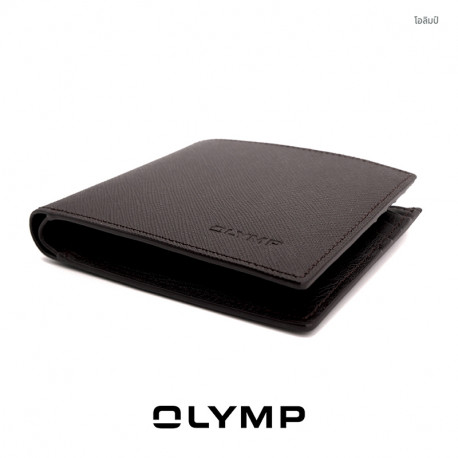 OLYMP Wallet กระเป๋าสตางค์ สีน้ำตาลลาย แบบ 2 พับ หนังฟูลเกรนแท้