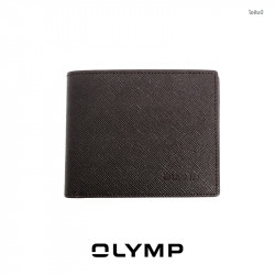 OLYMP Wallet กระเป๋าสตางค์ สีน้ำตาลลาย แบบ 2 พับ หนังฟูลเกรนแท้, แฟชั่น (Fashion)