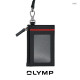 OLYMP Lanyard Card Holder สีดำเรียบ หนังฟูลเกรนแท้ มีช่องซิป แต่งแถบแดง