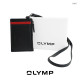 OLYMP Lanyard Card Holder สีดำเรียบ หนังฟูลเกรนแท้ มีช่องซิป แต่งแถบแดง