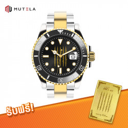 MUTELA นาฬิกายันต์ 5 แถว หนุนยันต์กวางเหลียวหลัง สีดำ-สายเงินคาดทอง ขนาดหน้าปัด 41 MM, เครื่องประดับมงคล (Auspicious Symbols Accessories)