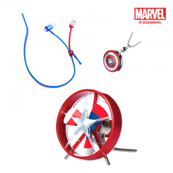 เซตสินค้า Captain America หูฟังดีไซน์สายเป็นซิป + พัดลมรูปโล่ + USB Flash Drive รูปโล่แบบมีสร้อยคอ, อุปกรณ์ไอที แก็ดเจ็ต (IT Accessories)