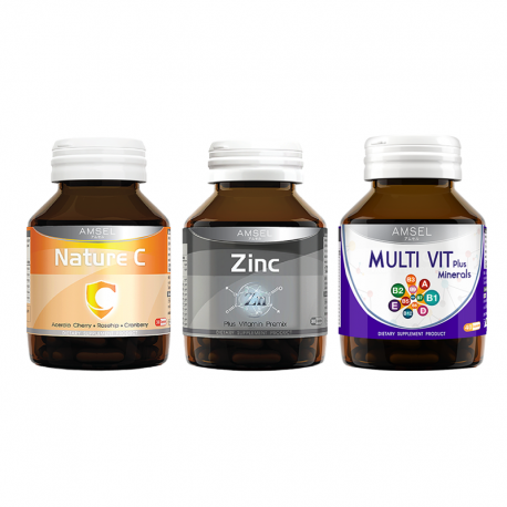 อาหารเสริม วิตามินซี วิตามินเสริมอาหาร ผลิตภัณฑ์เสริมอาหาร Amsel Plus  Nature C + Zinc และ Multivit Plus Mineral