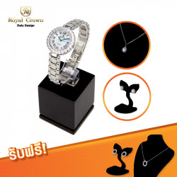 Royal Crown เซตนาฬิกาข้อมือล้อมเพชรสุดหรู รุ่น Lucia พร้อมสร้อยคอจี้เพชร CZ และ ต่างหู, นาฬิกา เครื่องประดับ (Watches & Accessories)