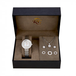 Royal Crown เซตนาฬิกาข้อมือล้อมเพชร CZ รุ่น Luxury ดีไซน์หรูหรา พร้อมเซตเครื่องประดับ, 
