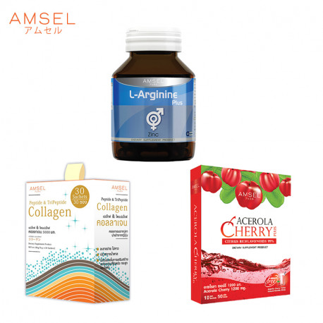 เซตผิวสวยวัยทอง Amsel Collagen Peptide, Acerola Cherry และ L'Arginine Plus Zinc